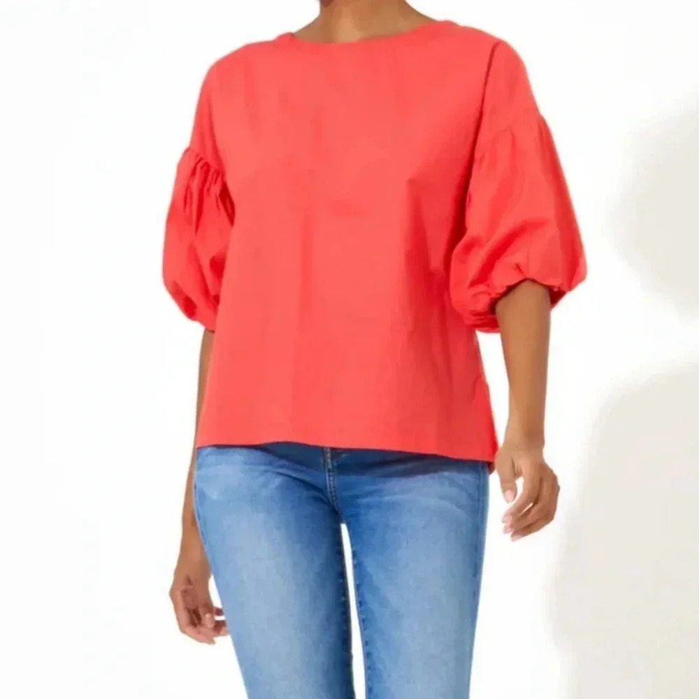 🍊 Oliphant Balloon Sleeve Cotton Poplin Blouse‎ NWT 💃✨